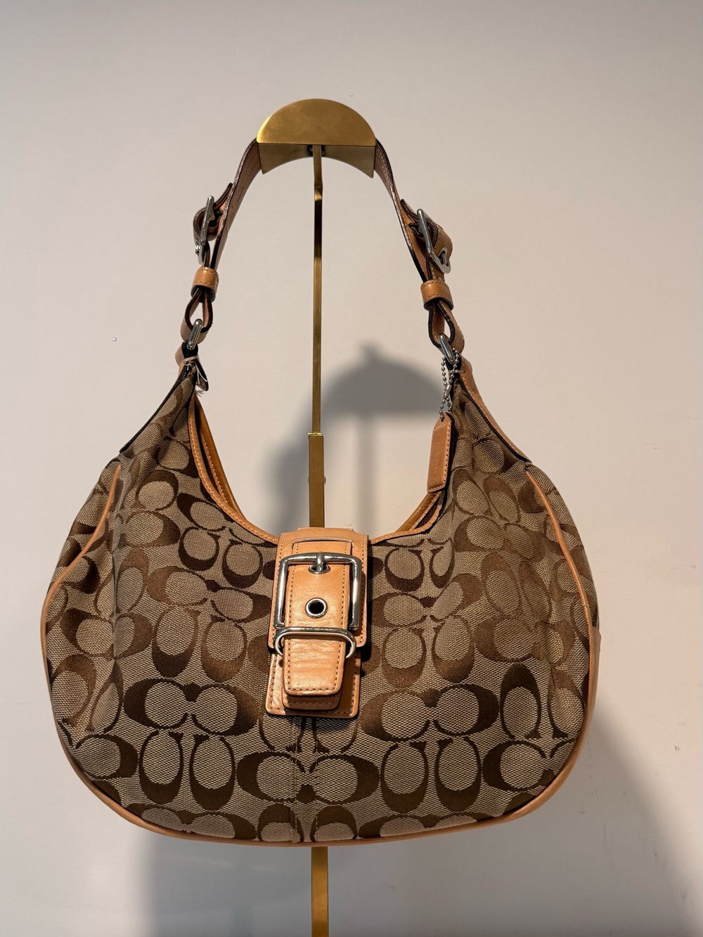 Coach Brown Signature Canvas Hobo with Leather Trim